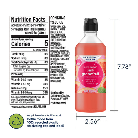 Sodastream Classics® Pink Grapefruit Zero Sugar Drink Mix 4 Pack 440ml